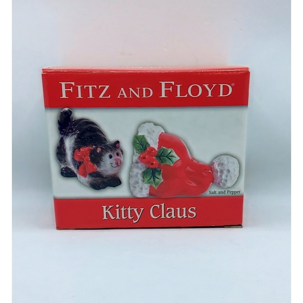 2006 Fitz and Floyd Kitty Claus Salt and Pepper Shakers